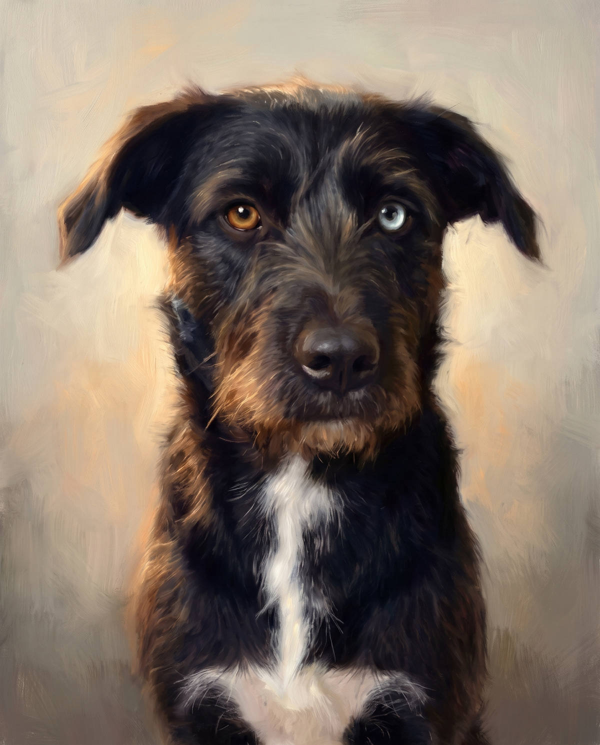 A memorial pet portrait in warm, quiet light on canvas