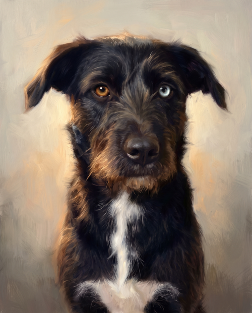 A memorial pet portrait in warm, quiet light on canvas